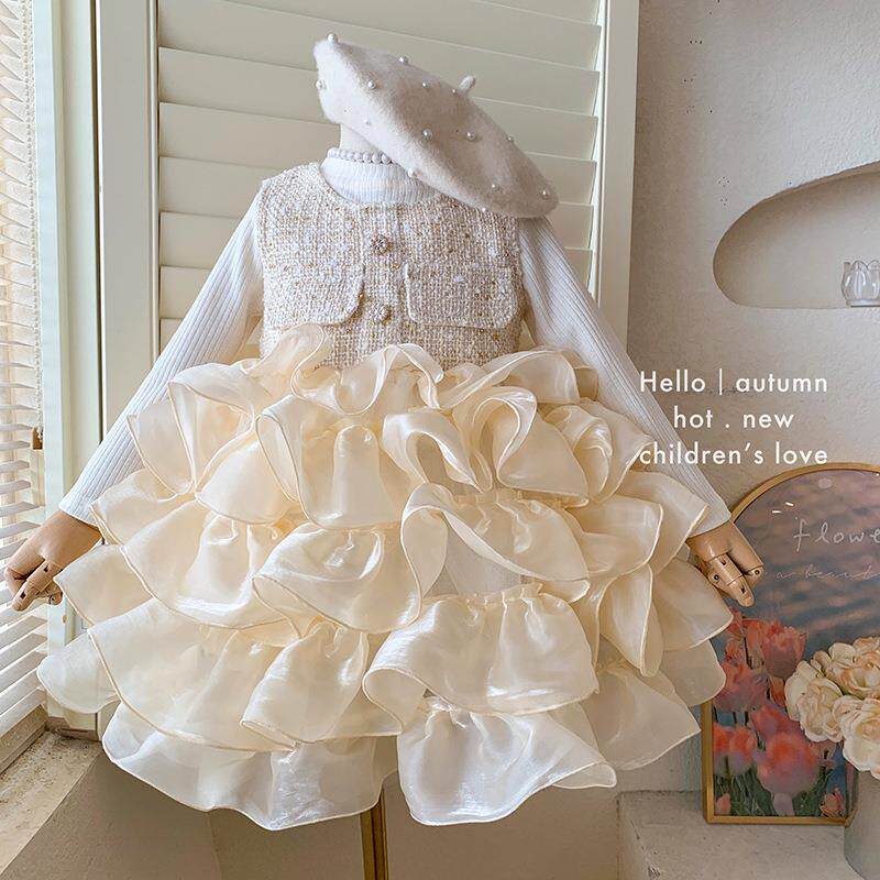 英国Next Naive女童秋装2025新款女童无袖小香风蛋糕蓬蓬连衣裙打