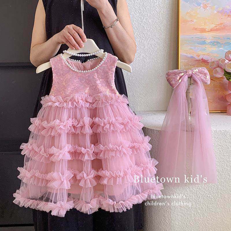 英国Next Naive女童法式蛋糕裙2025小女孩粉色公主裙送头纱洋气周