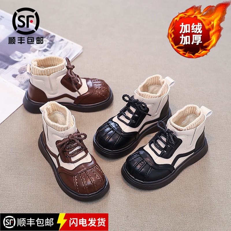 真皮女童马丁靴秋冬新款儿童英伦风短靴洋气小女孩加绒保暖贝壳头