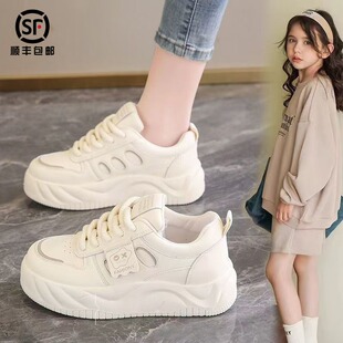 真皮女童运动鞋春秋新款中大童厚底鞋百搭软底小白鞋轻便透气休闲