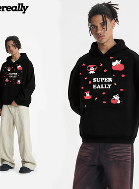 supereally品牌趣味卡通小狗时尚休闲减龄风宽松男女同款连帽卫衣
