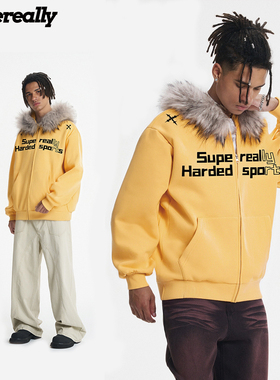 Supereally  潮牌潮流个性休闲百搭美式宽松男女同款连帽开衫卫衣