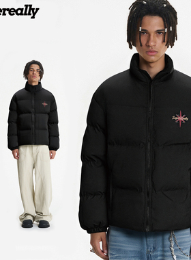 Supereally潮牌新款立领百搭字母秋冬季休闲通勤男女同款棉服外套