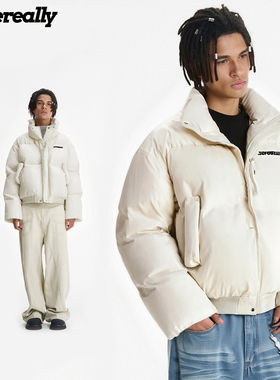 Supereally字母刻字膜logo美式简约复古痞帅高街纯色保暖抗寒棉服