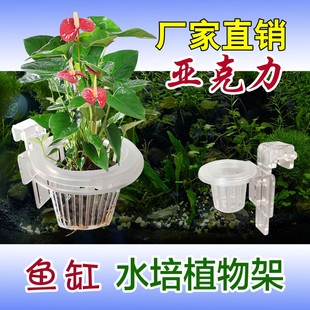 亚克力鱼缸水培植物水草架固定架高度可调挂勾款 定植篮壁挂式