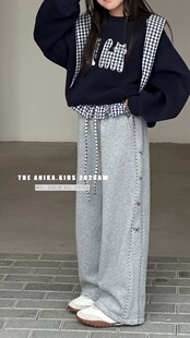 断码清仓Anika阿尼卡童装冬款女童韩版宽松一体绒休闲阔腿运动裤