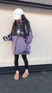 断码清仓 帕帕韦琪男女童装冬款韩版宽松夹棉冲锋衣外套棉服