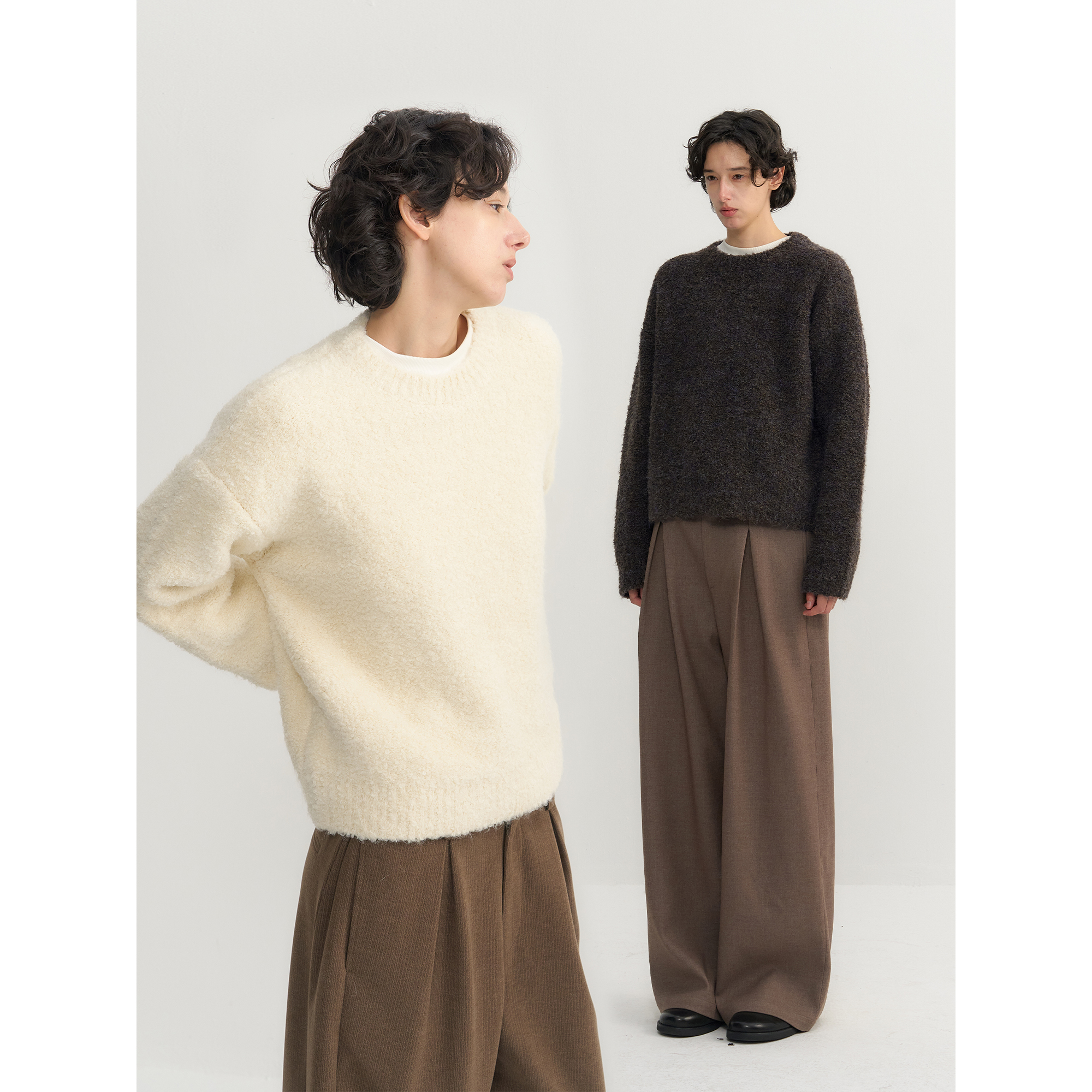 可乐生活CARPEM 重磅厚实羊毛短款圈圈纱毛衣冬季保暖圆领上衣