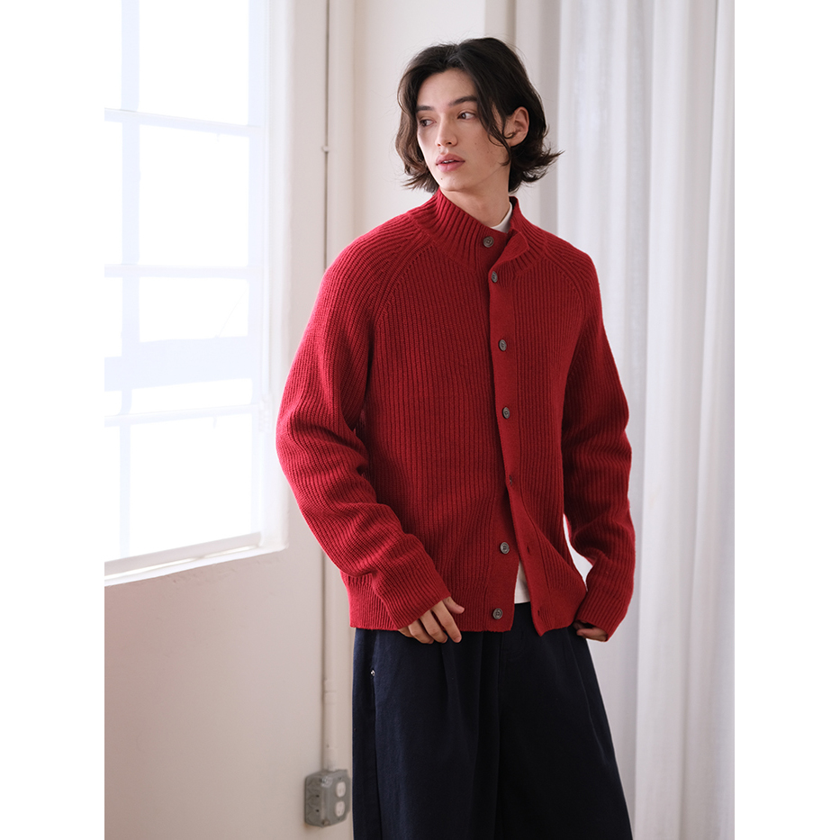 可乐生活CARPEM 羊毛慵懒风开衫毛衣冬坑条纹立领针织外套