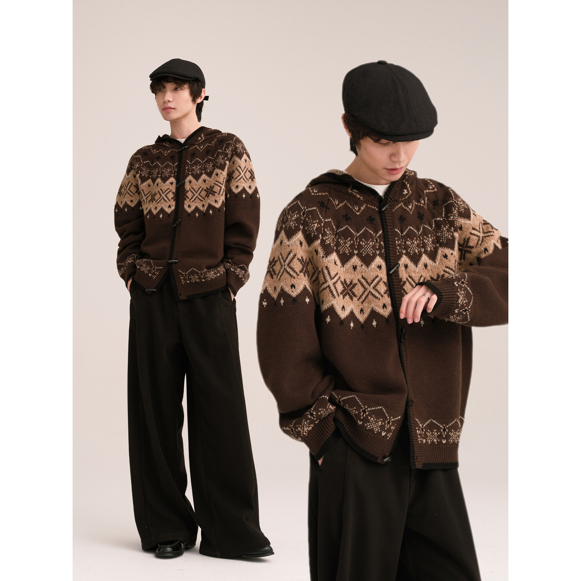 可乐生活CARPEM 费尔岛连帽毛衣冬季加厚保暖牛角扣羊毛针织外套,男装,针织衫/毛衣,淘宝优惠券,粉丝福利购,淘宝优惠卷