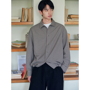 可乐生活CARPEM秋季日系复古短款宽松千鸟格抽绳衬衫外套衬衣男女