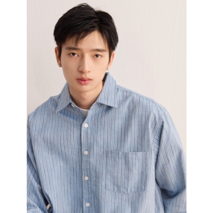 男 衬衫 可乐生活CARPEM秋季 亚麻混纺日系宽松简约条纹复古文艺长袖