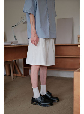 可乐生活自制夏季成衣水洗日系宽松白色牛仔短裤五分工装休闲裤男