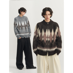 可乐生活CARPEM 四级抗起球 羊驼长毛菱格拉链半高领费尔岛毛衣