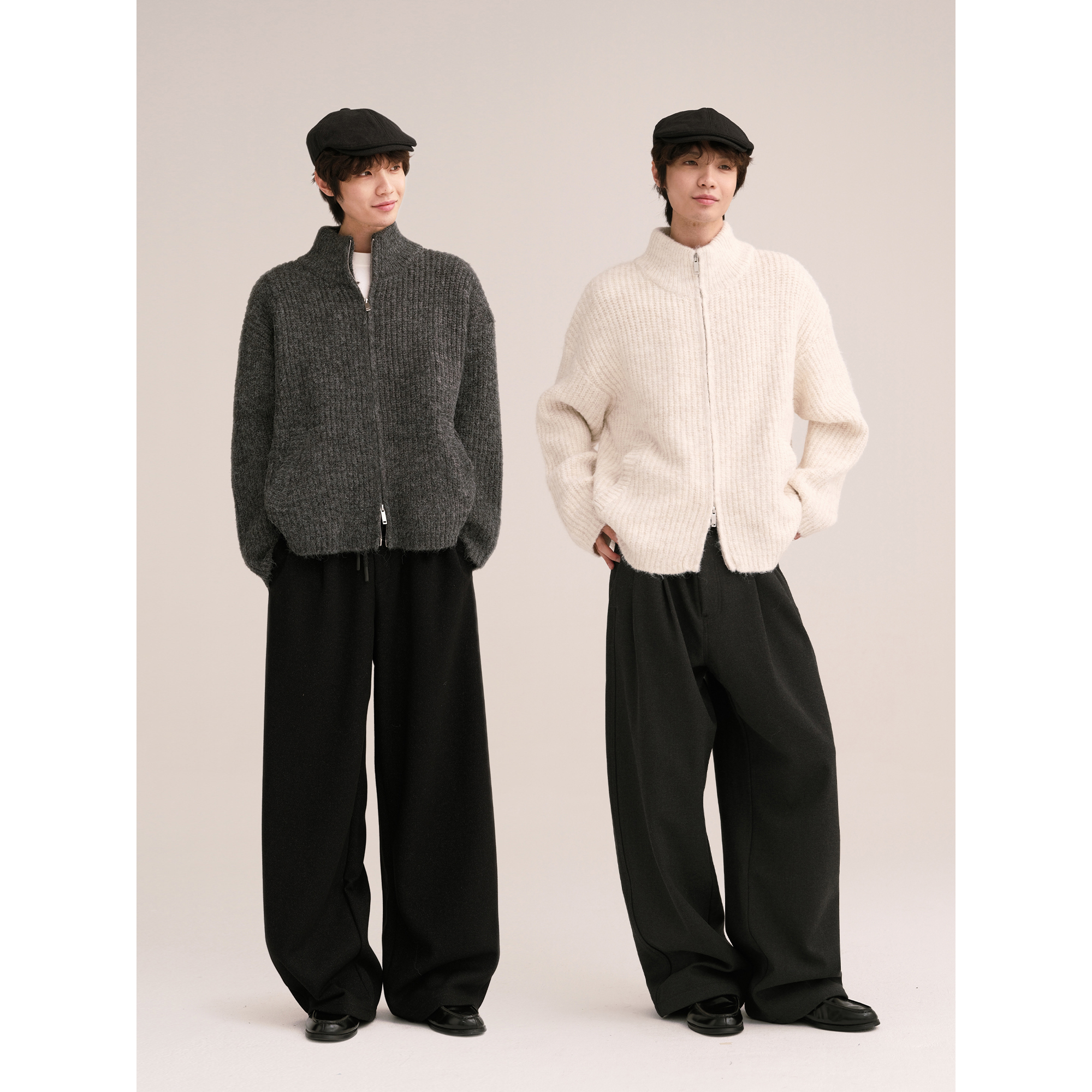 可乐生活CARPEM 双开拉链半高领慵懒开衫毛衣