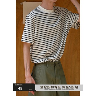 T恤男女 280g正肩条纹色织刺绣宽松圆领日系短袖 可乐生活自制 夏季
