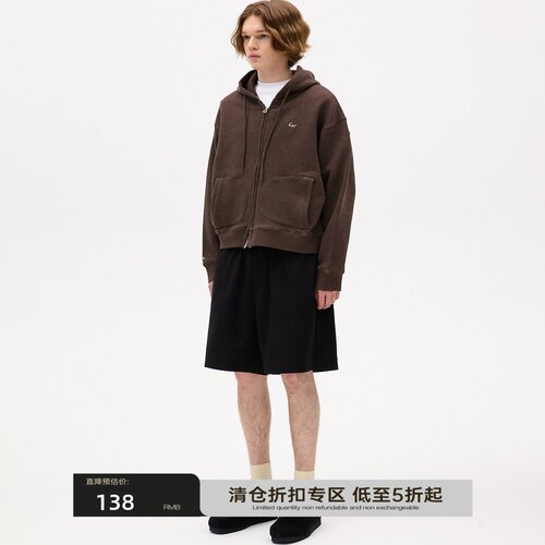 可乐生活CARPEM 420g重磅彩棉花纱短款cleanfit宽松连帽拉链卫衣