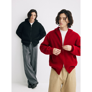 可乐生活CARPEM 外套 四级抗起球粗针连帽毛衣肌理感时髦拉链开衫