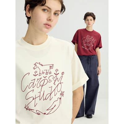 可乐生活CARPEM 新年款*手绘植绒印花小马短袖tee