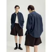 衬衫 简约高级感亨利领长袖 深蓝斜门襟设计 可乐生活CARPEM