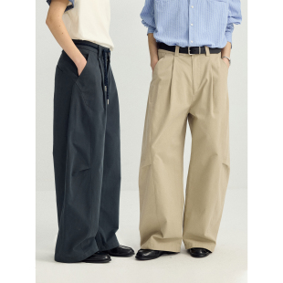 可乐生活CARPEM「初剪斜纹」300g水洗棉定染设计感打褶剪裁休闲裤