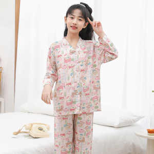 夏季女童绵绸睡衣长袖薄款