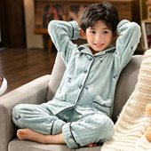 儿童法兰绒睡衣秋冬款 加厚男童女童13岁珊瑚绒大童宝宝家居服男孩
