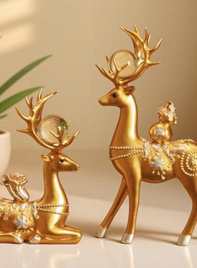 序强树脂祝福现代轻奢梅花鹿摆件