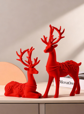 一鹿有你创意情侣梅花鹿植绒摆件