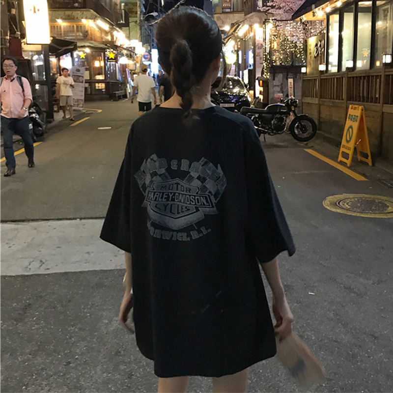 夏季韩系女装宽松百搭下衣失踪印花短袖中长款T恤上衣学生女装潮热销0件限时秒杀