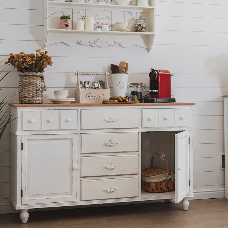 你可居法式落地餐边柜靠墙抽屉式木质柜子复古做旧收纳柜