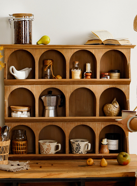 你可居原木多宝阁博古架茶杯茶具复古格架挂墙展示置物架