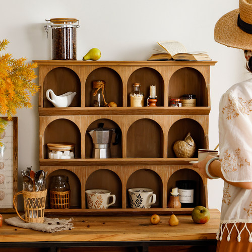 你可居原木多宝阁博古架茶杯茶具复古格架挂墙展示置物架