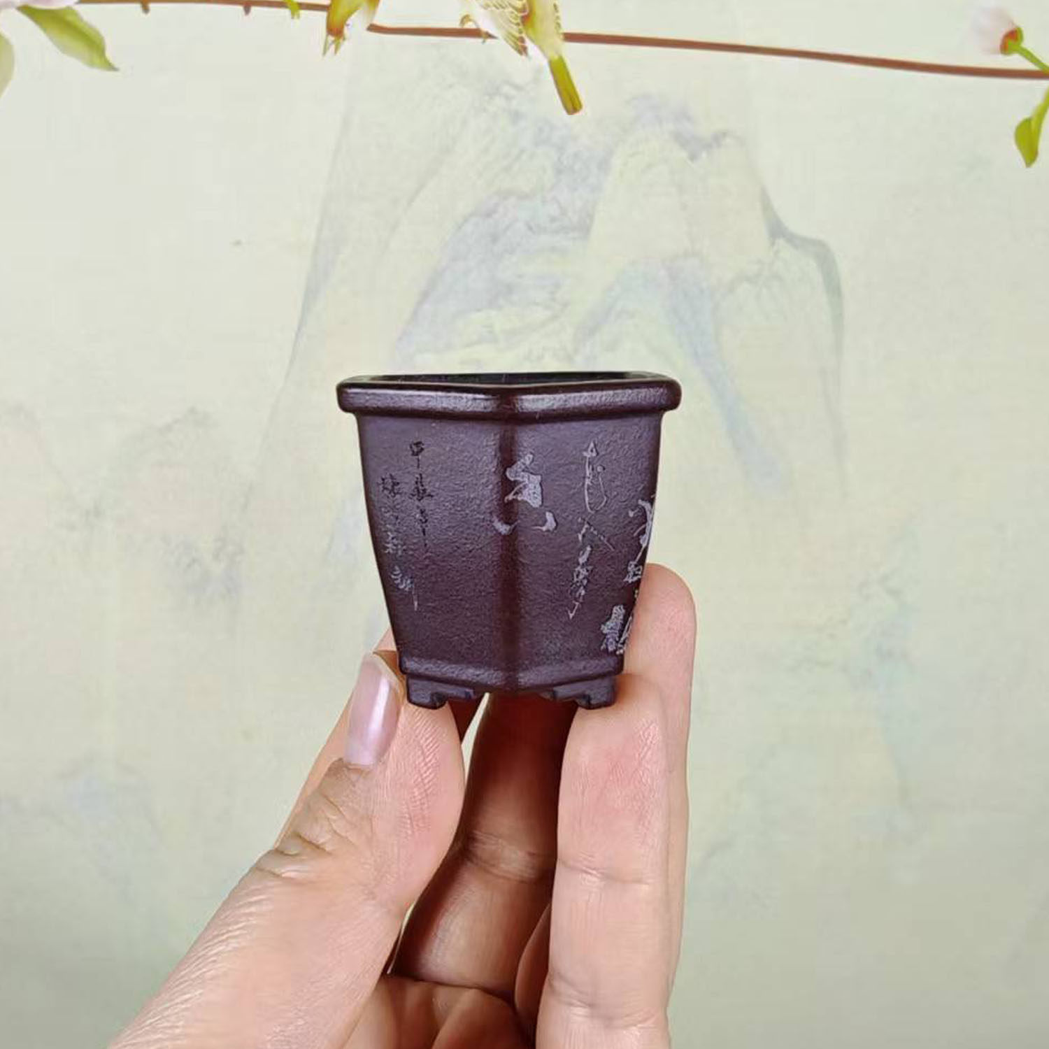 【入梦小六方】宜兴紫砂手工菖蒲假山苔藓盆景拇指盆 张可磊