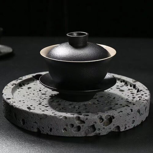 陶瓷三才盖碗单个复古敬茶碗