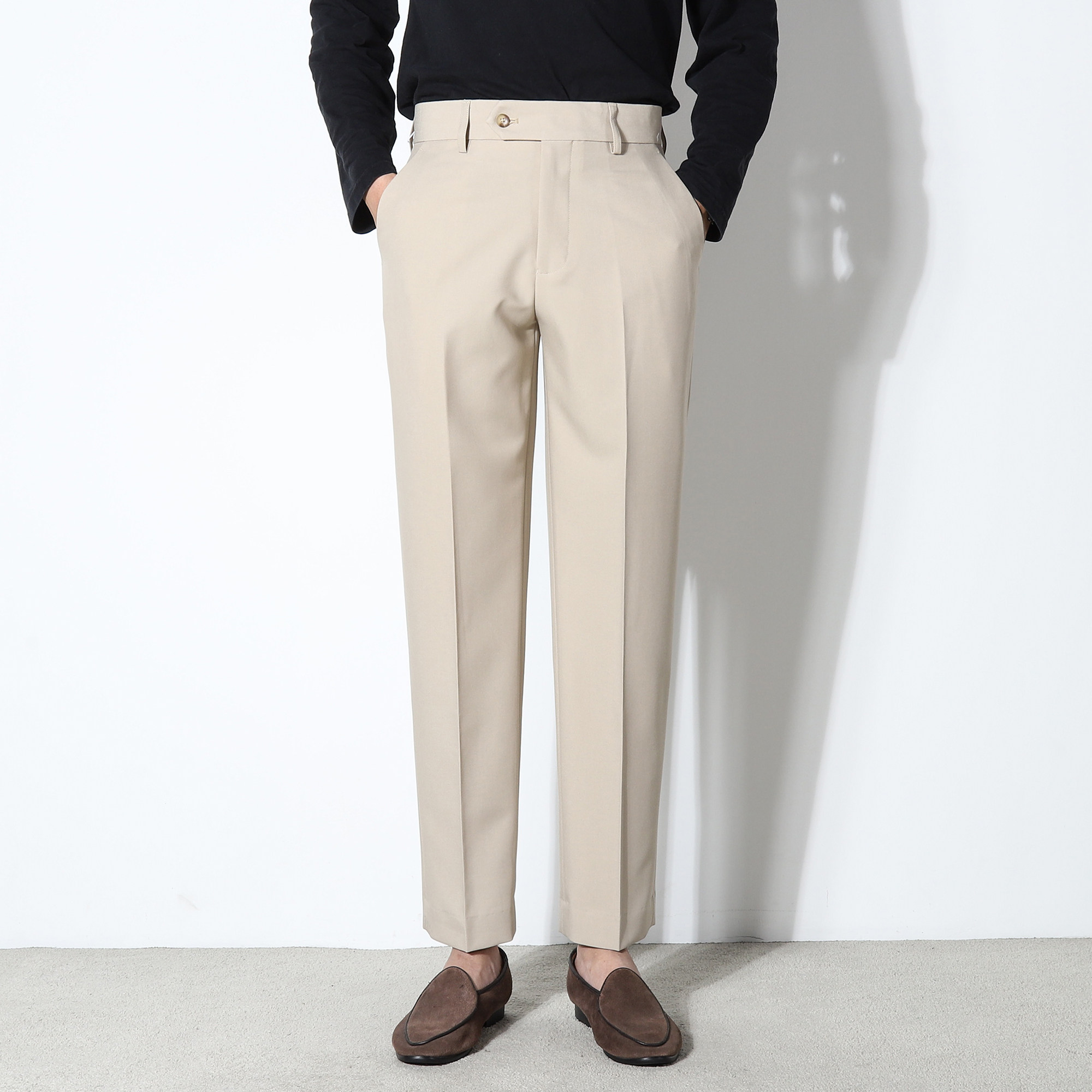 商务绅士轻奢风免烫休闲裤男士百搭直筒西裤卡其色长裤高品质裤子