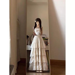 法式 海边度假生日公主裙蓬蓬蛋糕长裙裙子 绝美吊带连衣裙女装 夏季