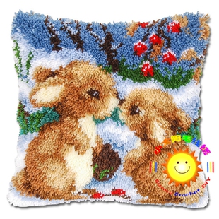 Latch Hook kit段段绣/ 抱枕 /钩针绣/毛线绣/寒冬小兔 手工套件