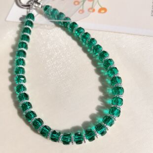 丹丹小铺祖母绿水晶珠链奢华手机挂绳短款手提链防丢通用车钥匙扣