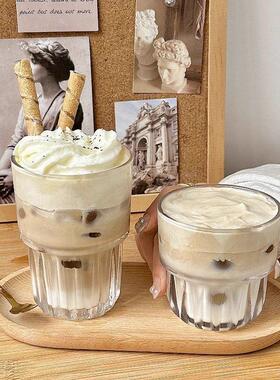 ins风可叠胖胖杯澳白玻璃杯咖啡杯 冰美式冷萃拿铁杯果汁饮料杯子