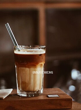 耐热玻璃透明八角杯子加厚商用冰美式冰咖啡拿铁杯牛奶果汁奶茶杯