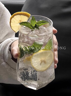 ins棱角玻璃杯气泡水果汁杯高颜值商用饮品杯冷饮杯果茶玻璃杯子