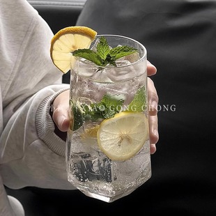 ins棱角玻璃杯气泡水果汁杯高颜值商用饮品杯冷饮杯果茶玻璃杯子