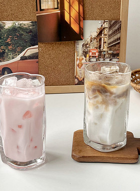 ins风家用不规则扭扭杯冰美式拿铁咖啡杯玻璃杯夏天果汁杯冷饮杯