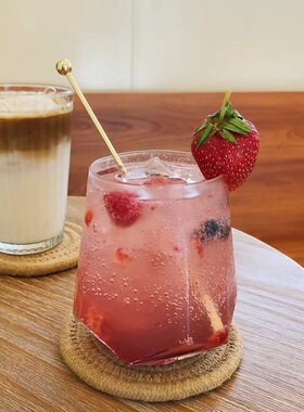 2020网红代购餐厅玻璃六菱角冷饮杯果汁气泡威士忌饮料杯ins韩风