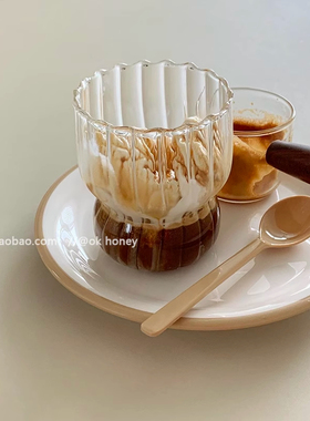 ins竖纹薄款耐高温薄款玻璃杯咖啡牛奶果汁复古胖嘟嘟小众高硼硅