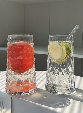 网红立体钻石立体格子水果茶杯菱形格子玻璃冰果汁咖啡冷饮品夏季