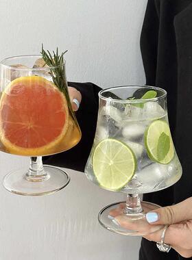 ins风高脚玻璃杯冰美式咖啡杯冷饮杯苏打气泡水杯饮料杯鸡尾酒杯