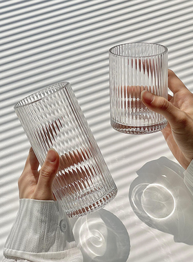 简约ins条纹玻璃杯家用喝水杯子冰美式拿铁咖啡杯牛奶果汁饮料杯