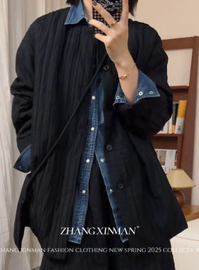 Zxm-90白鸭绒圆领竖条轻薄羽绒服秋冬复古休闲工装通勤外套25647